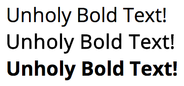 Myriad Pro regular, faux bold and genuine bold text comparison